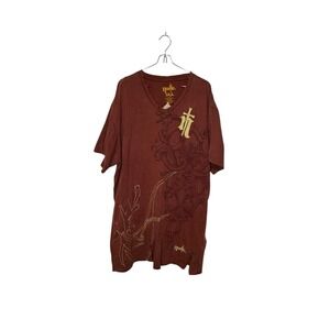 Nostic Mens Shirt Embroidered Cross Graphic Grunge Gothic Short Sleeve Brown 3XL